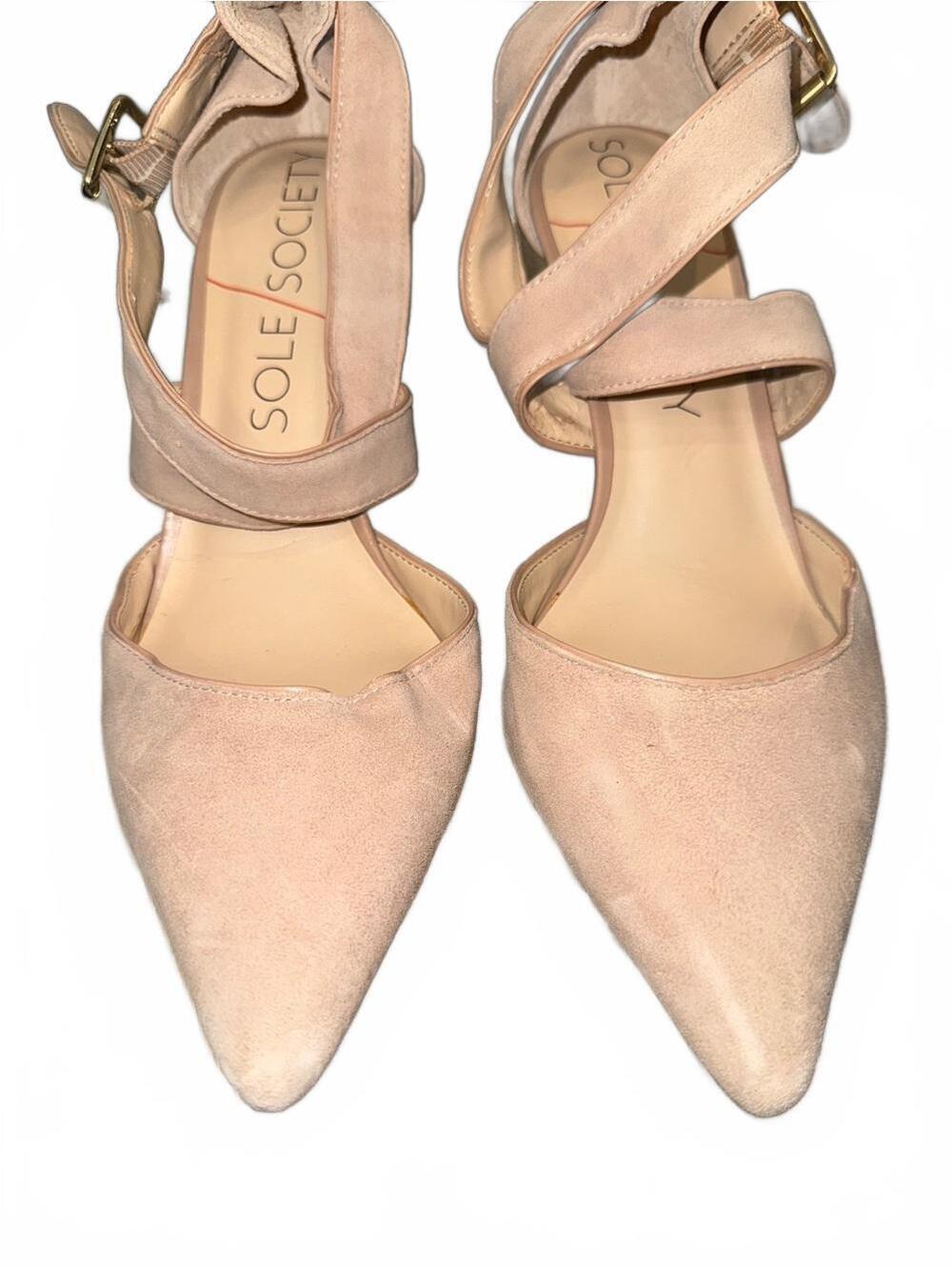 Sole Society Blush-Nude Suede Pointed-Toe Ankle Strap Heels